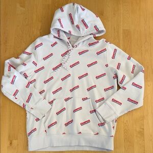 Kirkland “Costco” Signature White Hoodie with Red Logo Pattern